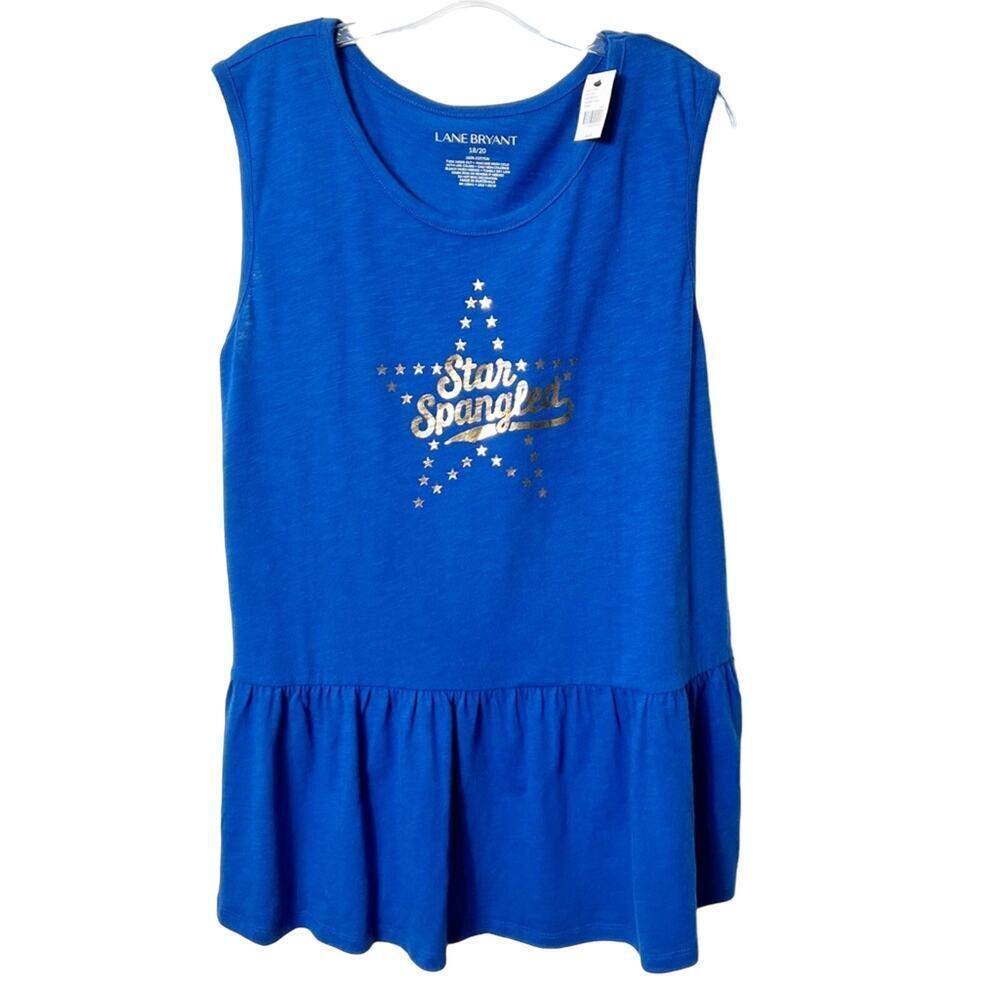LANE BRYANT BLUE STAR SPANGLED WOMEN GRAPHIC TEE TANK TOP RUFFLE TUNIC 18/20